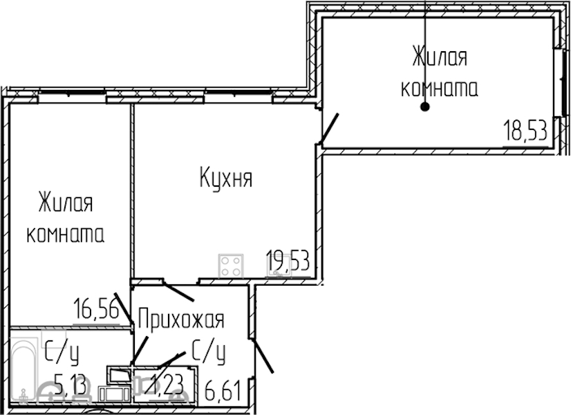 2-комнатная квартира 67.59 м², 1/8 эт., ЖК «SERTOLOVO PARK»